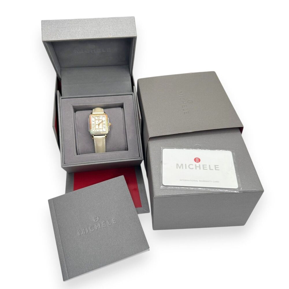Rare MICHELE Deco Madison Mid Carousel Two-Tone Rainbow Topaz Diamond Watch - Picture 14 of 15